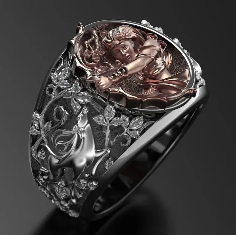 Retro Silver Color Mature Classic Mythology Ancient Greek Goddess Artemis Ring Fashion Versatile Open Ring High End Jewelry Gift