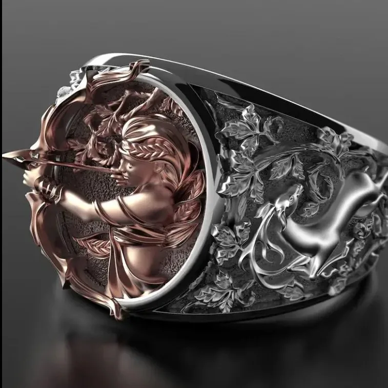 Retro Silver Color Mature Classic Mythology Ancient Greek Goddess Artemis Ring Fashion Versatile Open Ring High End Jewelry Gift