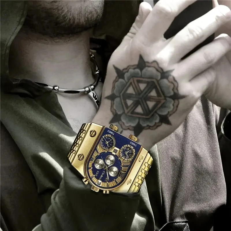 Military-Style European and American Large Dial High-Quality Men's Watch, Fashionable Casual Quartz Watch, Luxurious and Versatile, Cool and Trendy for Street Style, Suitable for Male Students, Teenagers, and Young Men, the Best Gift for Him, for Birthdays, Graduation Season, Christmas, and Halloween.