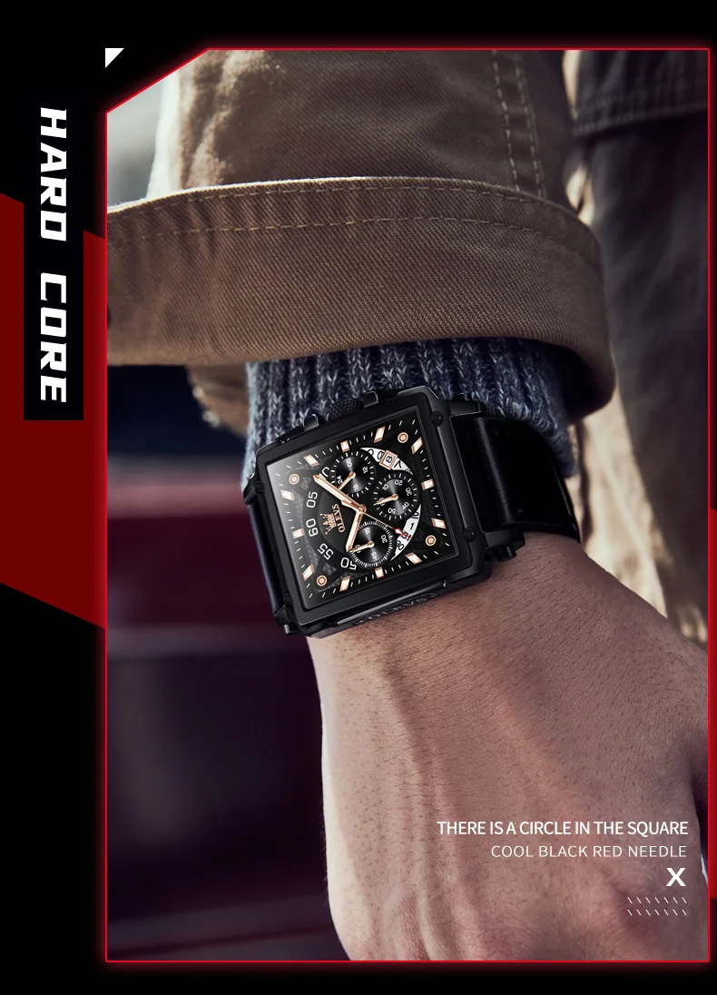 OLEVS Watches for Men Quartz Chronograph Leather Watch Date Waterproof Luminous Casual Square Fashion Business Wrist Watches
