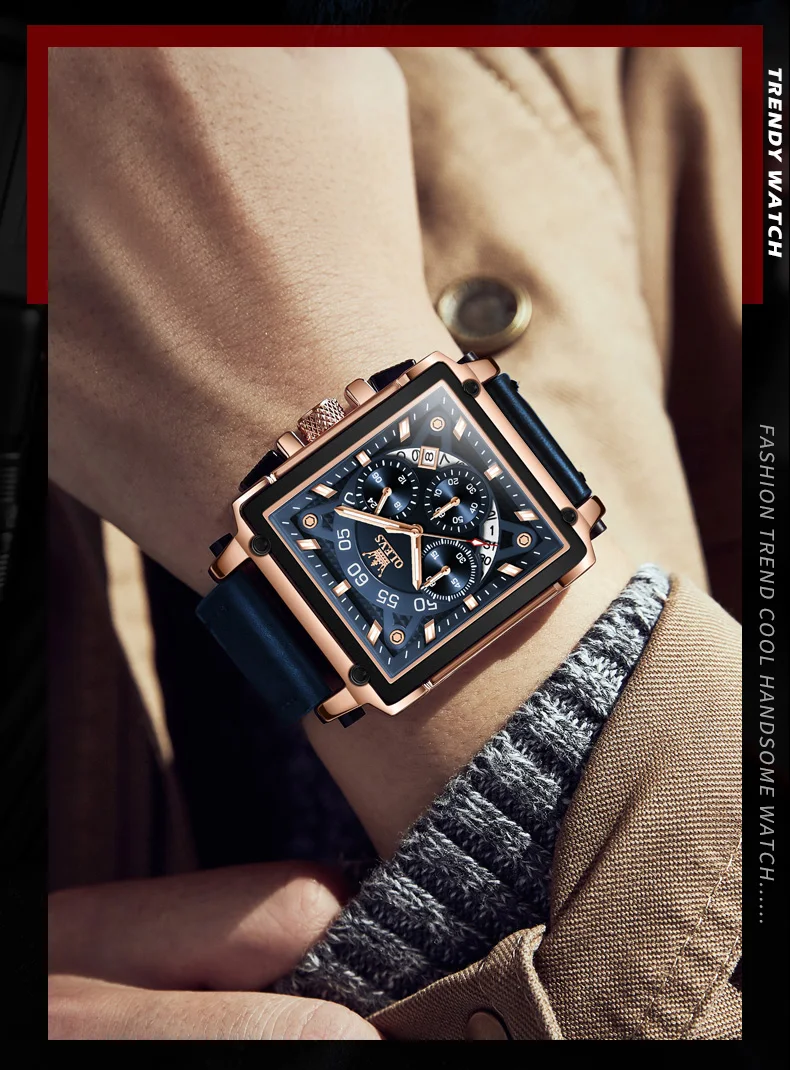 OLEVS Watches for Men Quartz Chronograph Leather Watch Date Waterproof Luminous Casual Square Fashion Business Wrist Watches