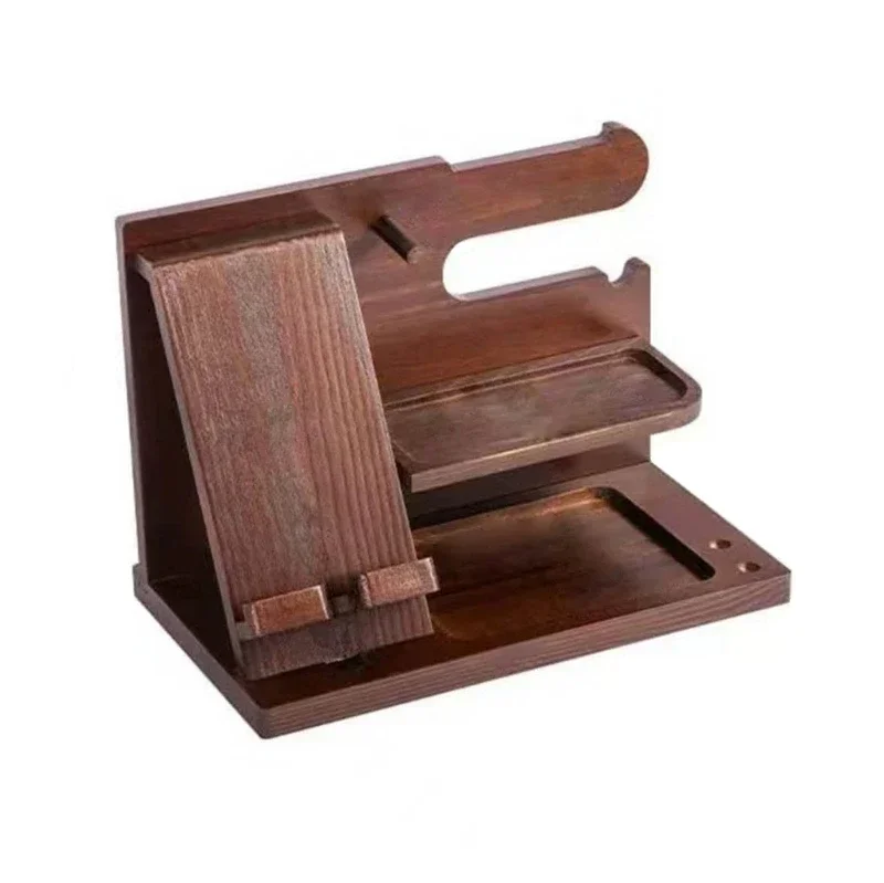 Wooden Bedside Wood Phone Docking Station Holder Wallet Stand Watch Storage Rack Multifunctional Desktop Jewelry Packaging