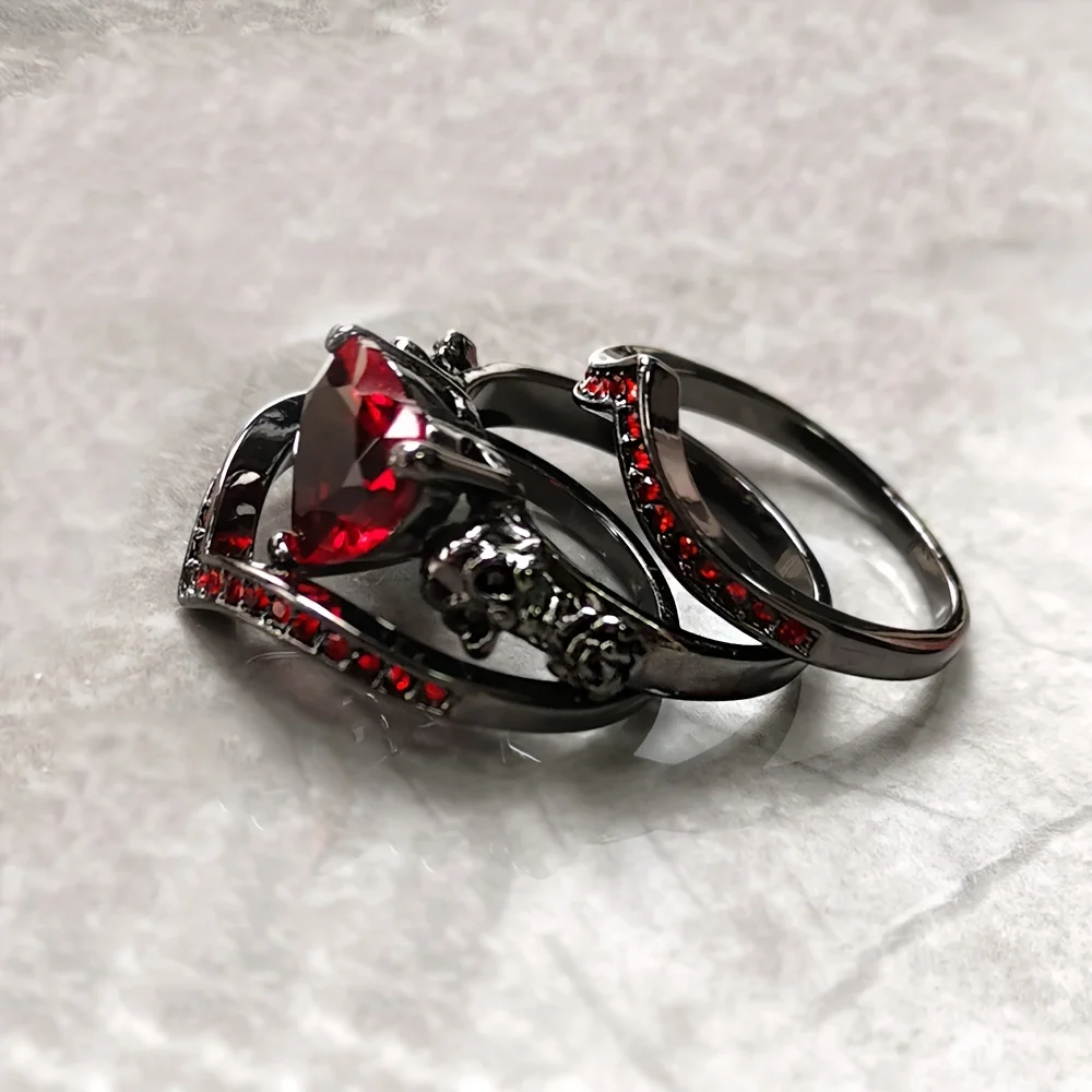 Gothic Style Rings Plated Inlaid Heart Shape Zircon Horror Skull On The Band Black / Red / Purple Just Pick One Halloween Decor