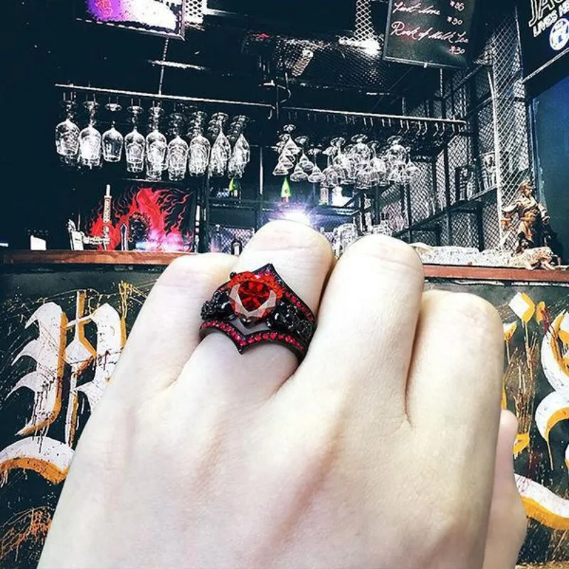 Gothic Style Rings Plated Inlaid Heart Shape Zircon Horror Skull On The Band Black / Red / Purple Just Pick One Halloween Decor