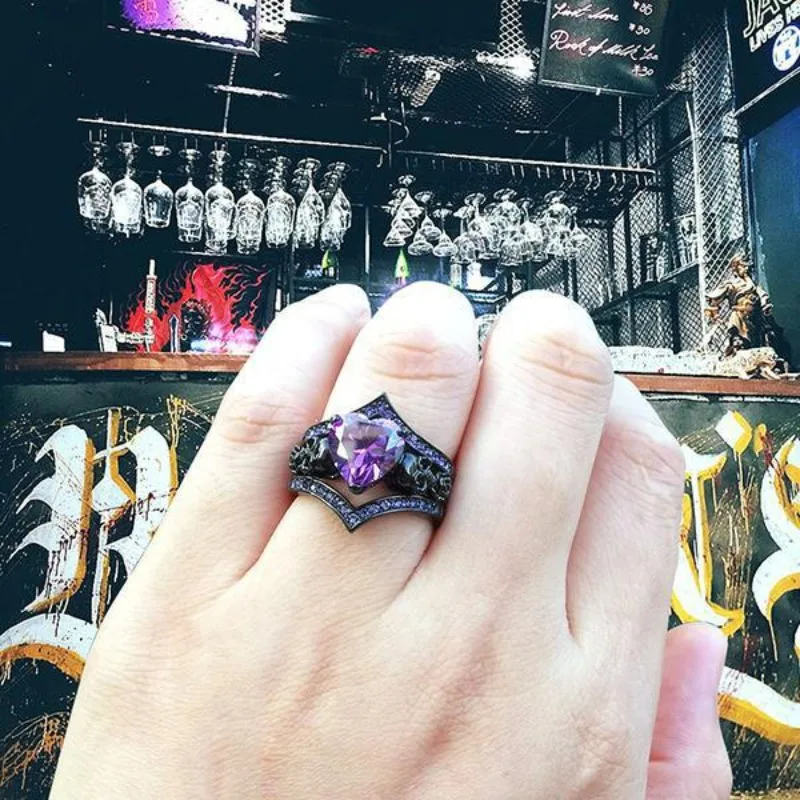 Gothic Style Rings Plated Inlaid Heart Shape Zircon Horror Skull On The Band Black / Red / Purple Just Pick One Halloween Decor