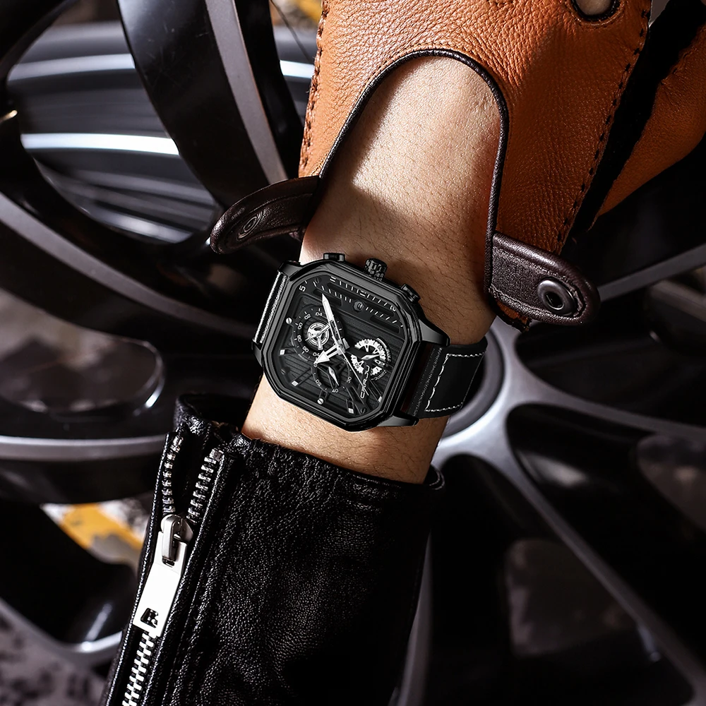 CRRJU Men Watch Top Brand Luxury Military Leather Square Clock Quartz Business Sport Wristwatch Relogio Masculino