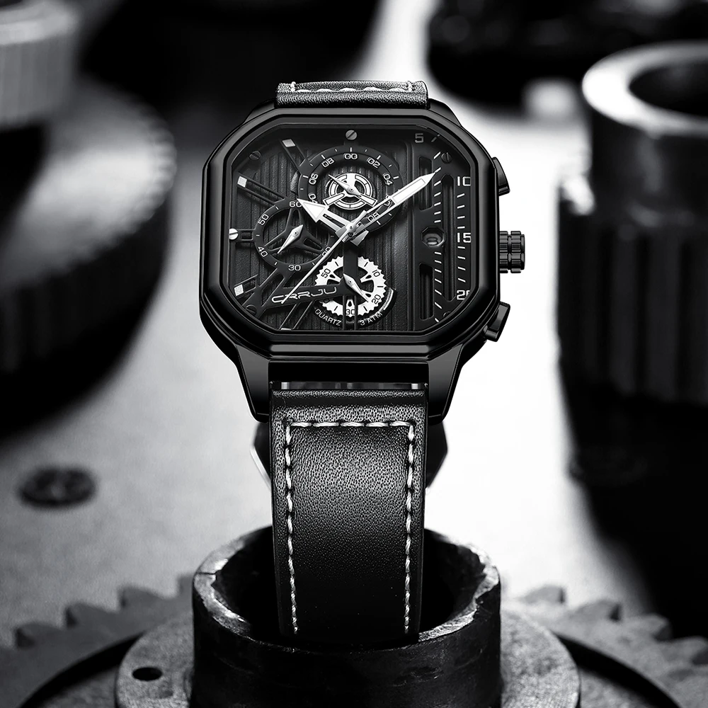 CRRJU Men Watch Top Brand Luxury Military Leather Square Clock Quartz Business Sport Wristwatch Relogio Masculino