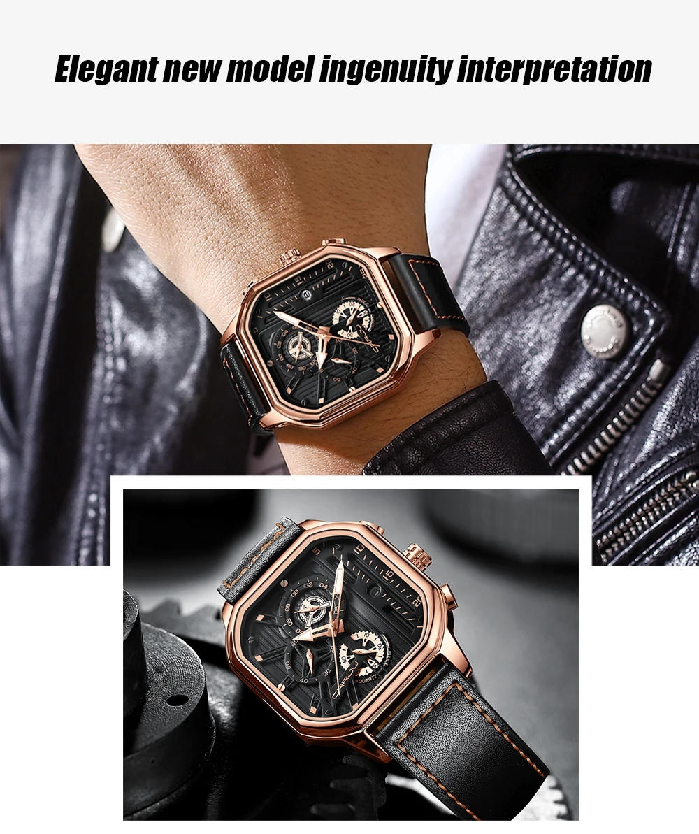 CRRJU Men Watch Top Brand Luxury Military Leather Square Clock Quartz Business Sport Wristwatch Relogio Masculino