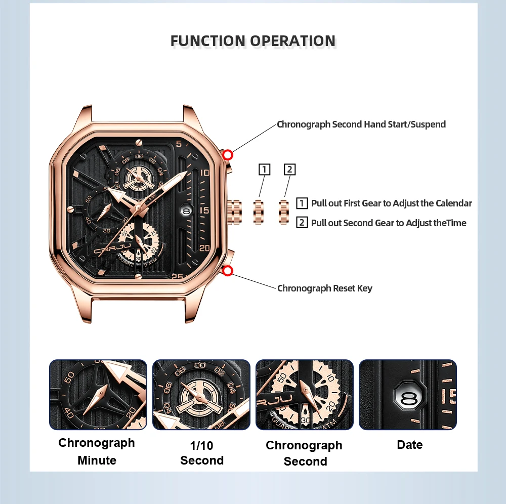CRRJU Men Watch Top Brand Luxury Military Leather Square Clock Quartz Business Sport Wristwatch Relogio Masculino