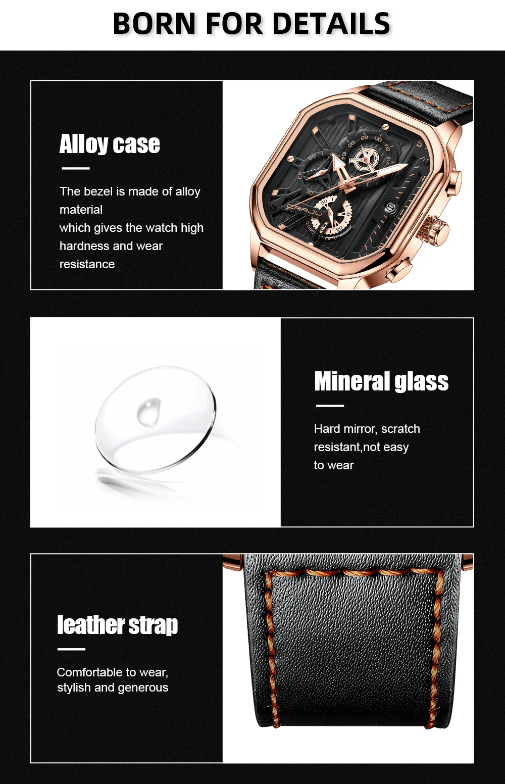 CRRJU Men Watch Top Brand Luxury Military Leather Square Clock Quartz Business Sport Wristwatch Relogio Masculino