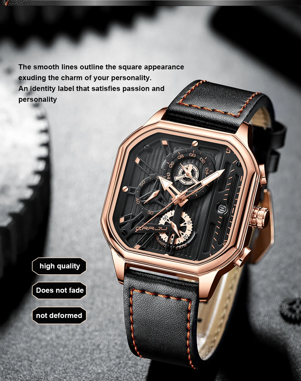 CRRJU Men Watch Top Brand Luxury Military Leather Square Clock Quartz Business Sport Wristwatch Relogio Masculino