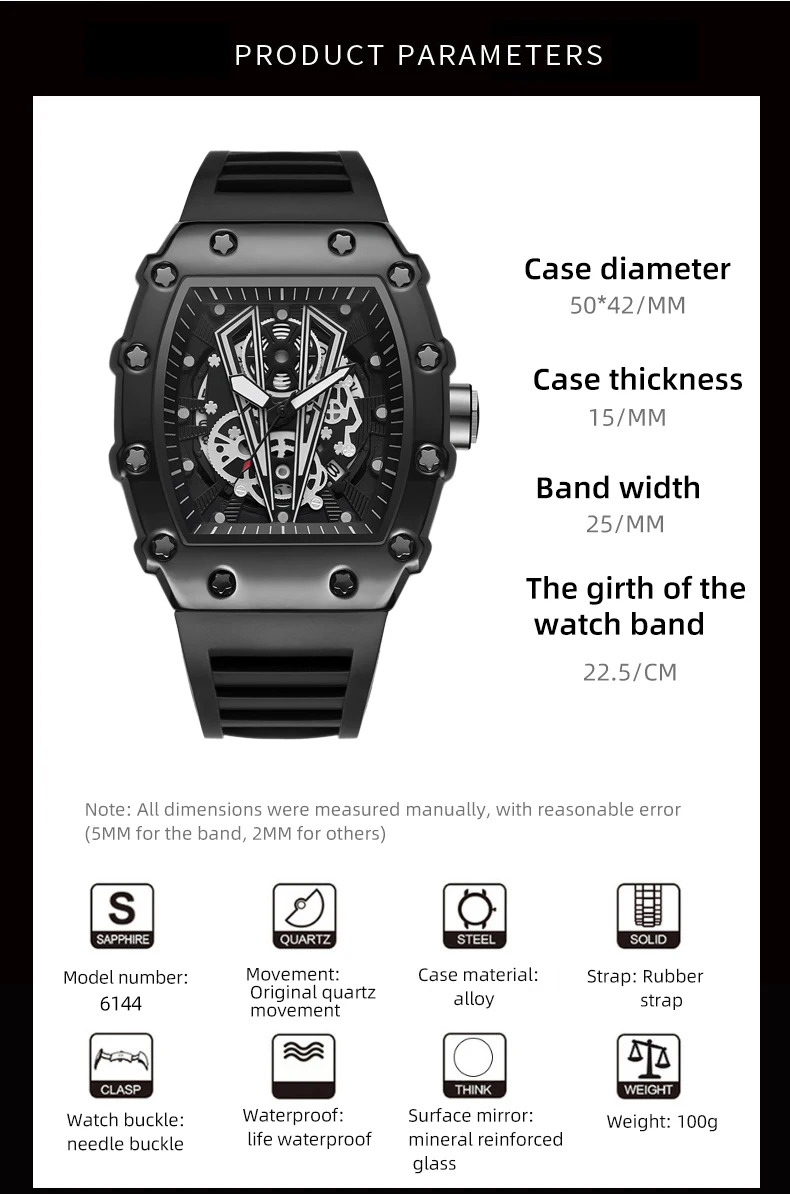 Foreign Trade Watch Large Dial For Men Quartz Waterproof Sport Square Luminous Watch For Men