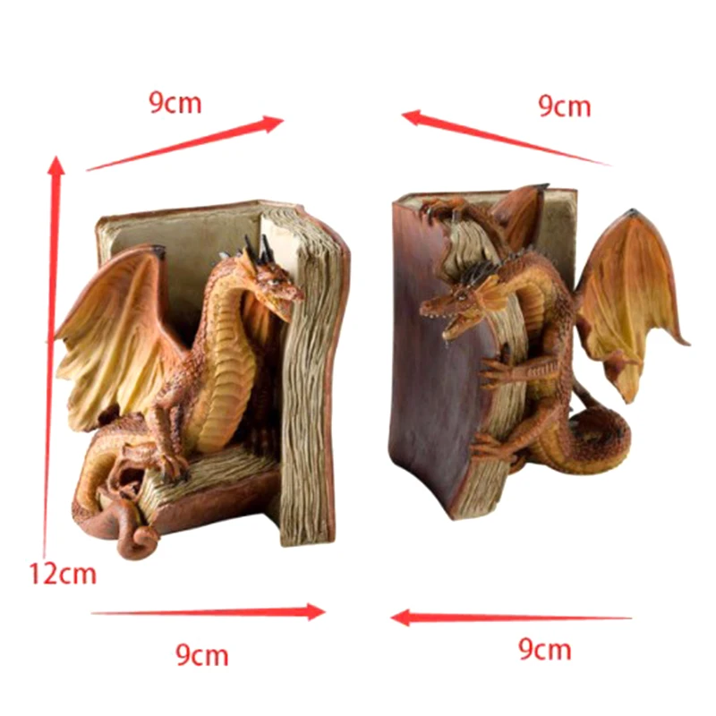1Pair Resin Dragon Sculpture Bookend Art Crafts Desktop Book Stopper Accessories For Study Room Home Office Ornament Cute Gift