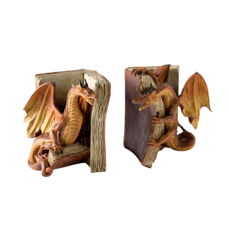 1Pair Resin Dragon Sculpture Bookend Art Crafts Desktop Book Stopper Accessories For Study Room Home Office Ornament Cute Gift
