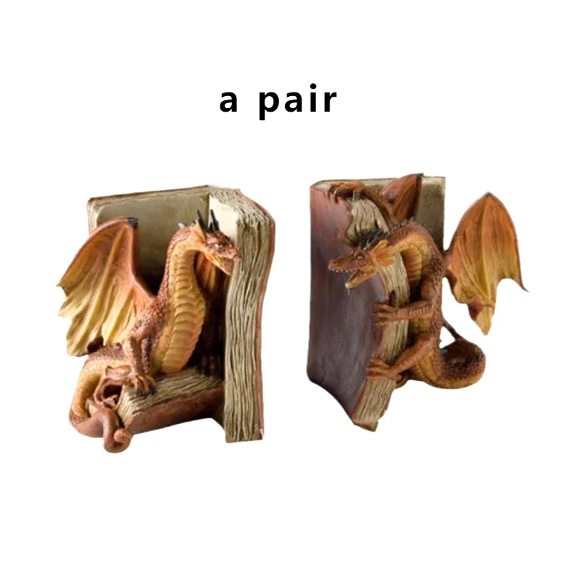 1Pair Resin Dragon Sculpture Bookend Art Crafts Desktop Book Stopper Accessories For Study Room Home Office Ornament Cute Gift
