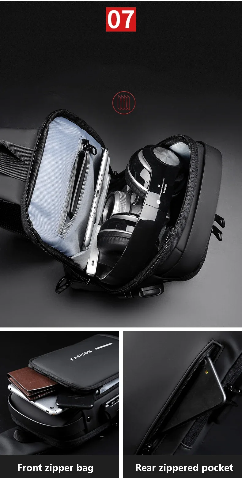 Desinger Multifunction Anti-theft USB Shoulder Crossbody Bag Travel Sling Pack Messenger Pack Chest Bag Male Luxury Brand Men