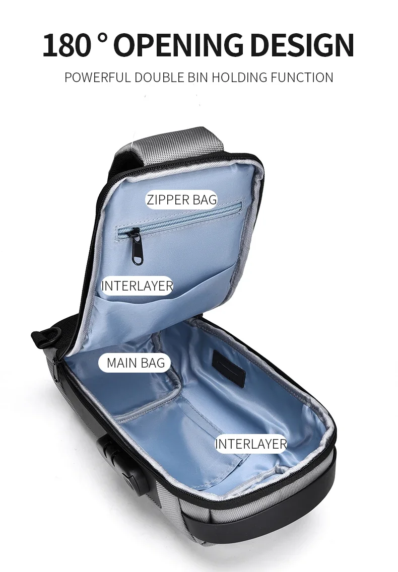 Desinger Multifunction Anti-theft USB Shoulder Crossbody Bag Travel Sling Pack Messenger Pack Chest Bag Male Luxury Brand Men