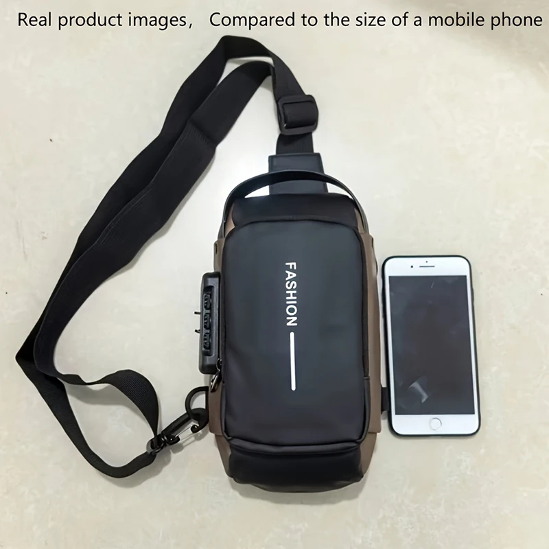 Durable Oxford Fabric Men's Sling Bag - Stylish Motorcycle Crossbody Chest Pack with Phone Pocket, Zip Closure for Daily Commute