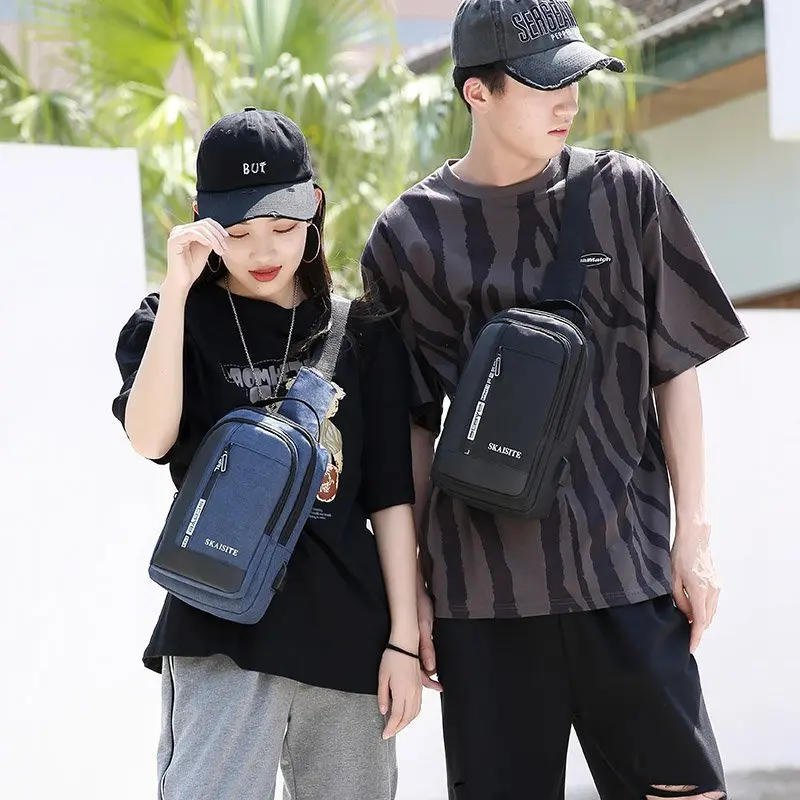 Casual Oxford Men's Chest Bag with USB Charging Port Outdoor Cross Bag Men Handbag Sling Shoulder Bag