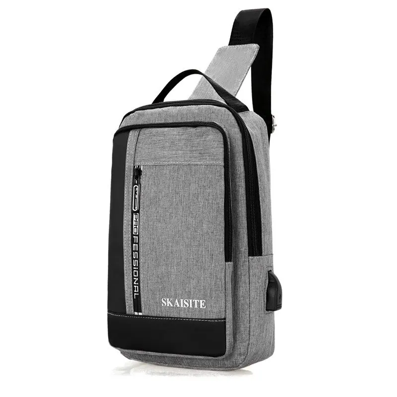 Casual Oxford Men's Chest Bag with USB Charging Port Outdoor Cross Bag Men Handbag Sling Shoulder Bag