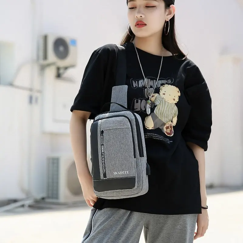 Casual Oxford Men's Chest Bag with USB Charging Port Outdoor Cross Bag Men Handbag Sling Shoulder Bag