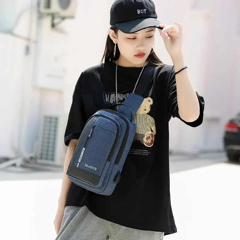 Casual Oxford Men's Chest Bag with USB Charging Port Outdoor Cross Bag Men Handbag Sling Shoulder Bag