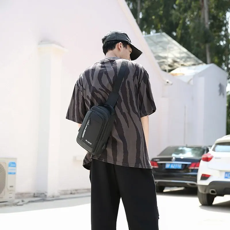 Casual Oxford Men's Chest Bag with USB Charging Port Outdoor Cross Bag Men Handbag Sling Shoulder Bag