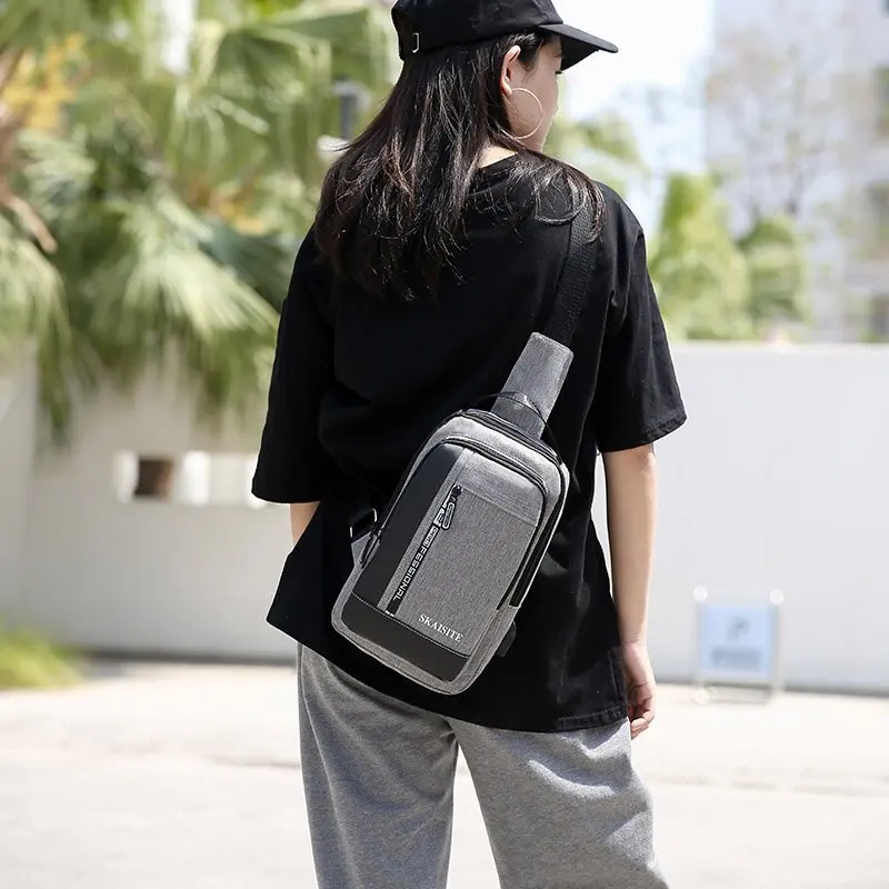 Casual Oxford Men's Chest Bag with USB Charging Port Outdoor Cross Bag Men Handbag Sling Shoulder Bag