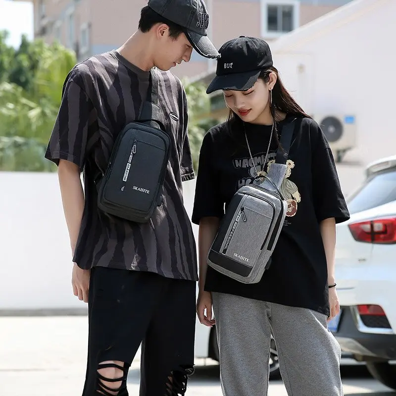 Casual Oxford Men's Chest Bag with USB Charging Port Outdoor Cross Bag Men Handbag Sling Shoulder Bag