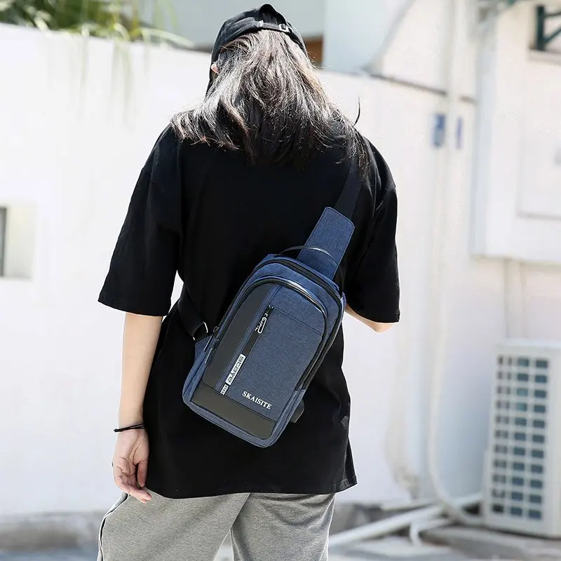 Casual Oxford Men's Chest Bag with USB Charging Port Outdoor Cross Bag Men Handbag Sling Shoulder Bag
