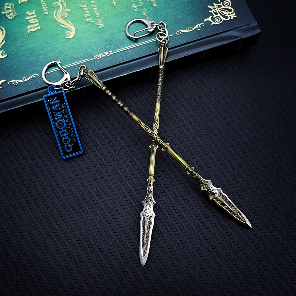 God of War 5 Ragnarok Keychain Draupnir Spear Key Chain Kratos Weapon Keyring Keychains for Men Game Key Ring Pendant llaveros