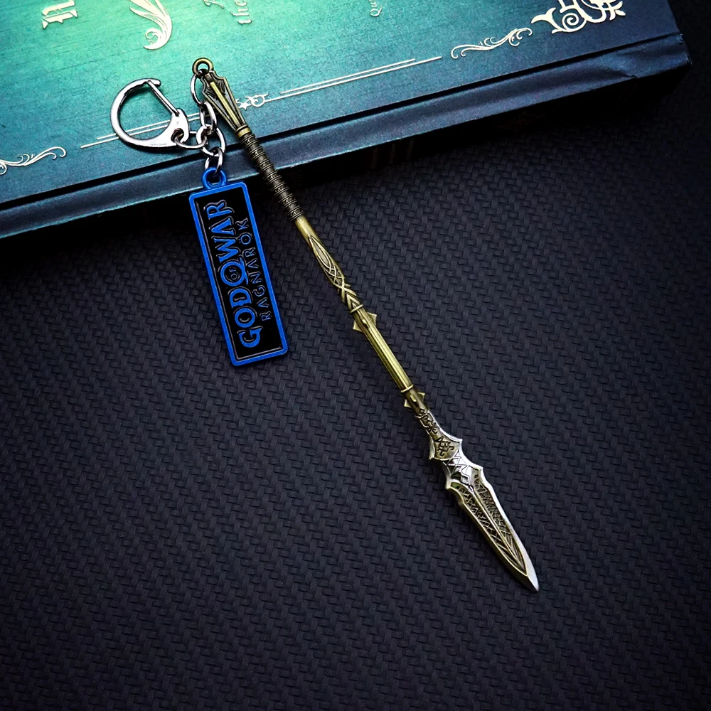 God of War 5 Ragnarok Keychain Draupnir Spear Key Chain Kratos Weapon Keyring Keychains for Men Game Key Ring Pendant llaveros
