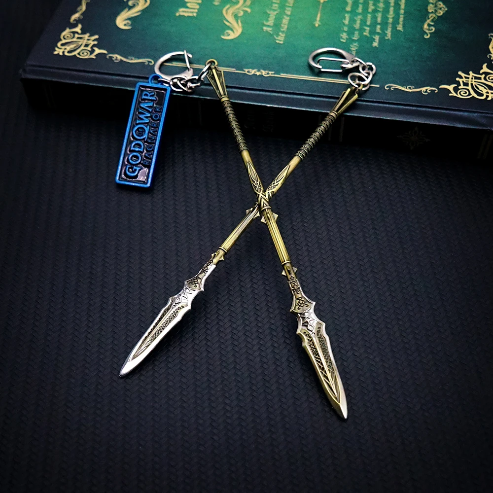God of War 5 Ragnarok Keychain Draupnir Spear Key Chain Kratos Weapon Keyring Keychains for Men Game Key Ring Pendant llaveros