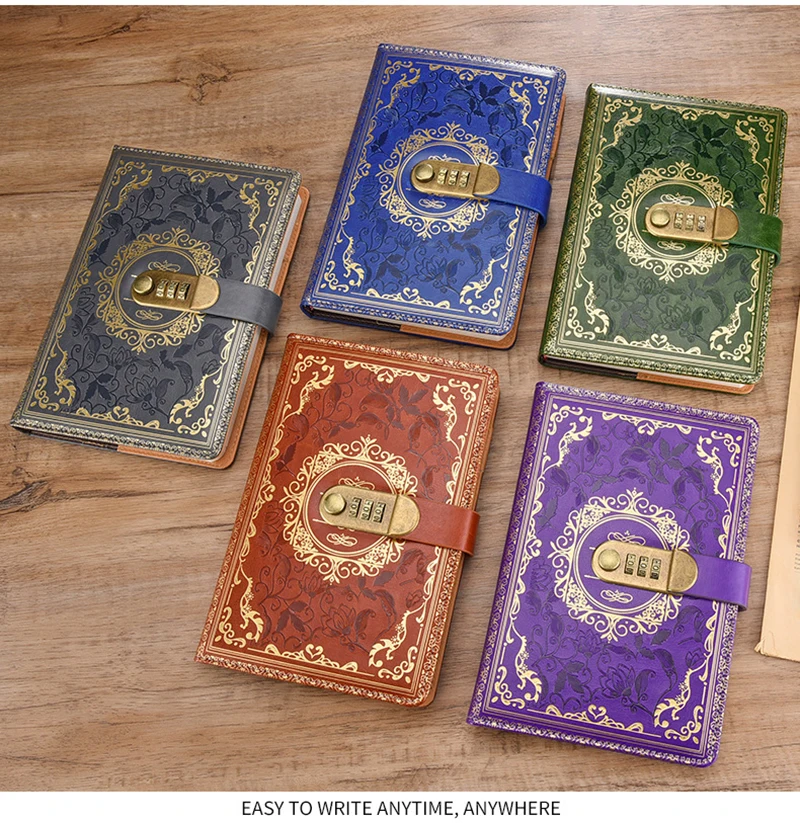 Retro Digital Password Notebook Journal With Lock A5,Diary Perfect for Men and Women-PU Leather Combination Lock Persons Privacy