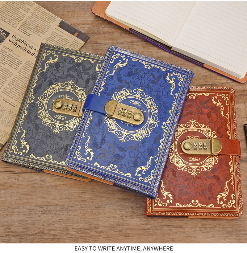 Retro Digital Password Notebook Journal With Lock A5,Diary Perfect for Men and Women-PU Leather Combination Lock Persons Privacy