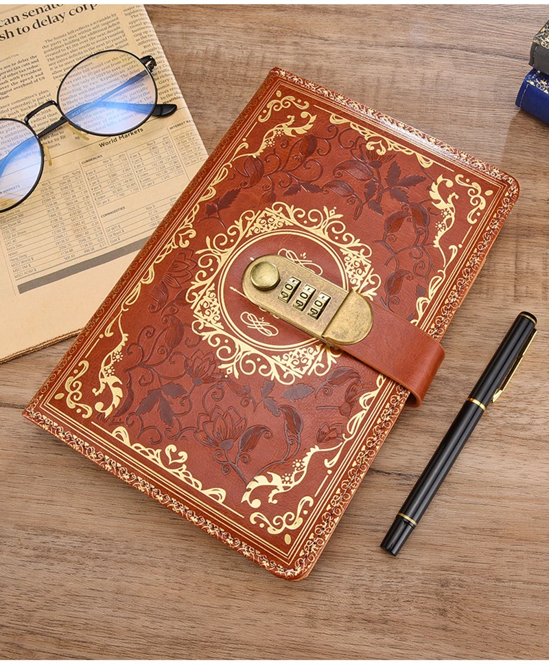 Retro Digital Password Notebook Journal With Lock A5,Diary Perfect for Men and Women-PU Leather Combination Lock Persons Privacy