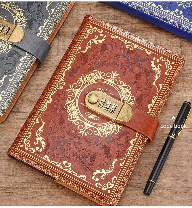 Retro Digital Password Notebook Journal With Lock A5,Diary Perfect for Men and Women-PU Leather Combination Lock Persons Privacy