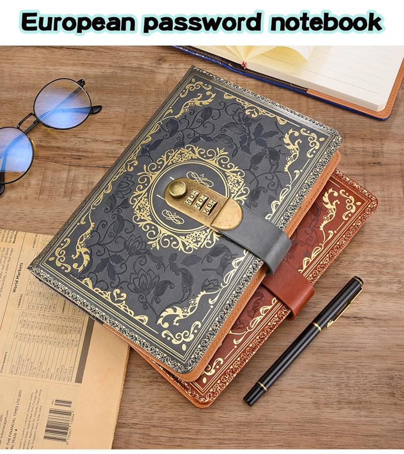 Retro Digital Password Notebook Journal With Lock A5,Diary Perfect for Men and Women-PU Leather Combination Lock Persons Privacy