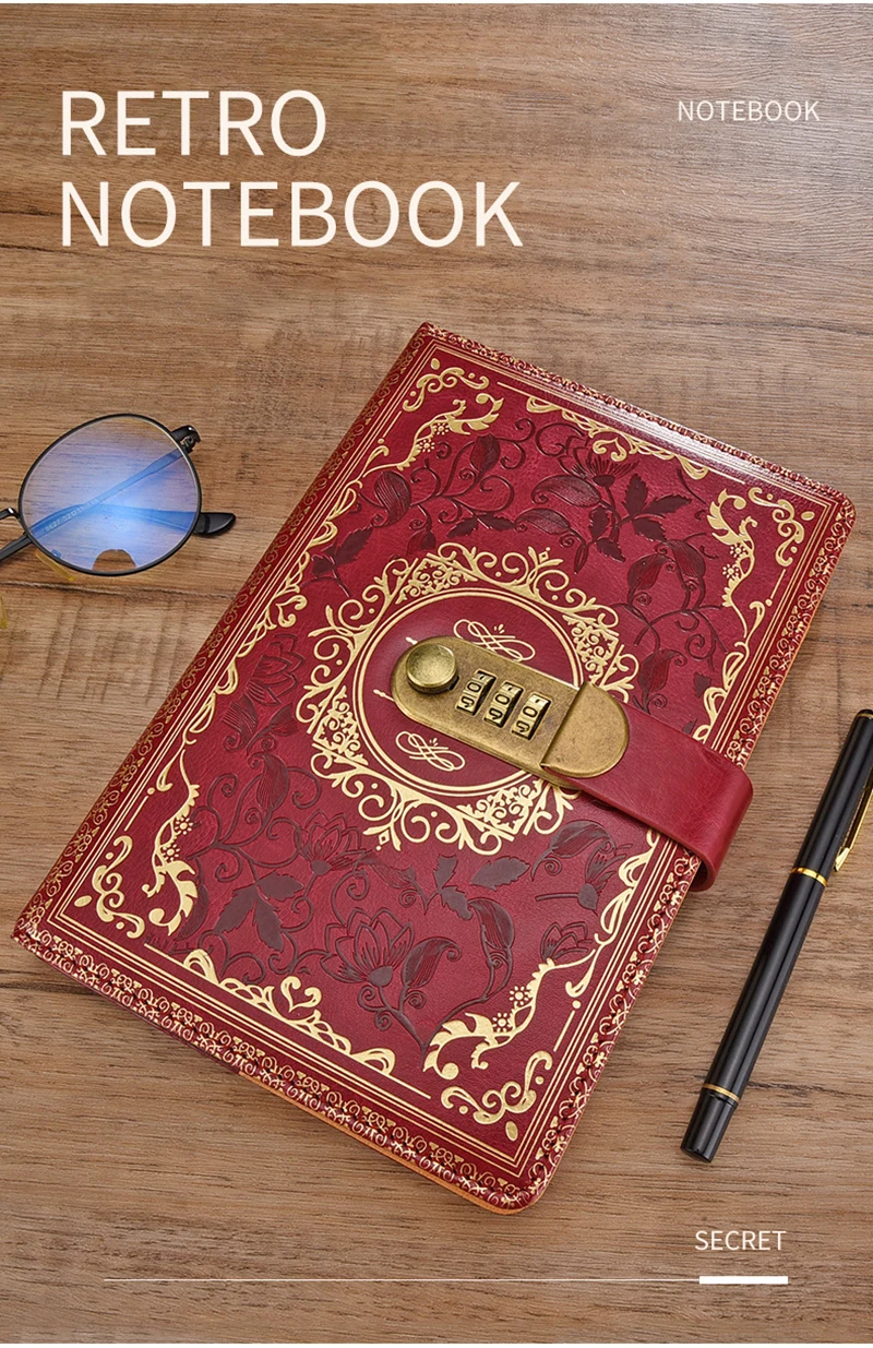 Retro Digital Password Notebook Journal With Lock A5,Diary Perfect for Men and Women-PU Leather Combination Lock Persons Privacy