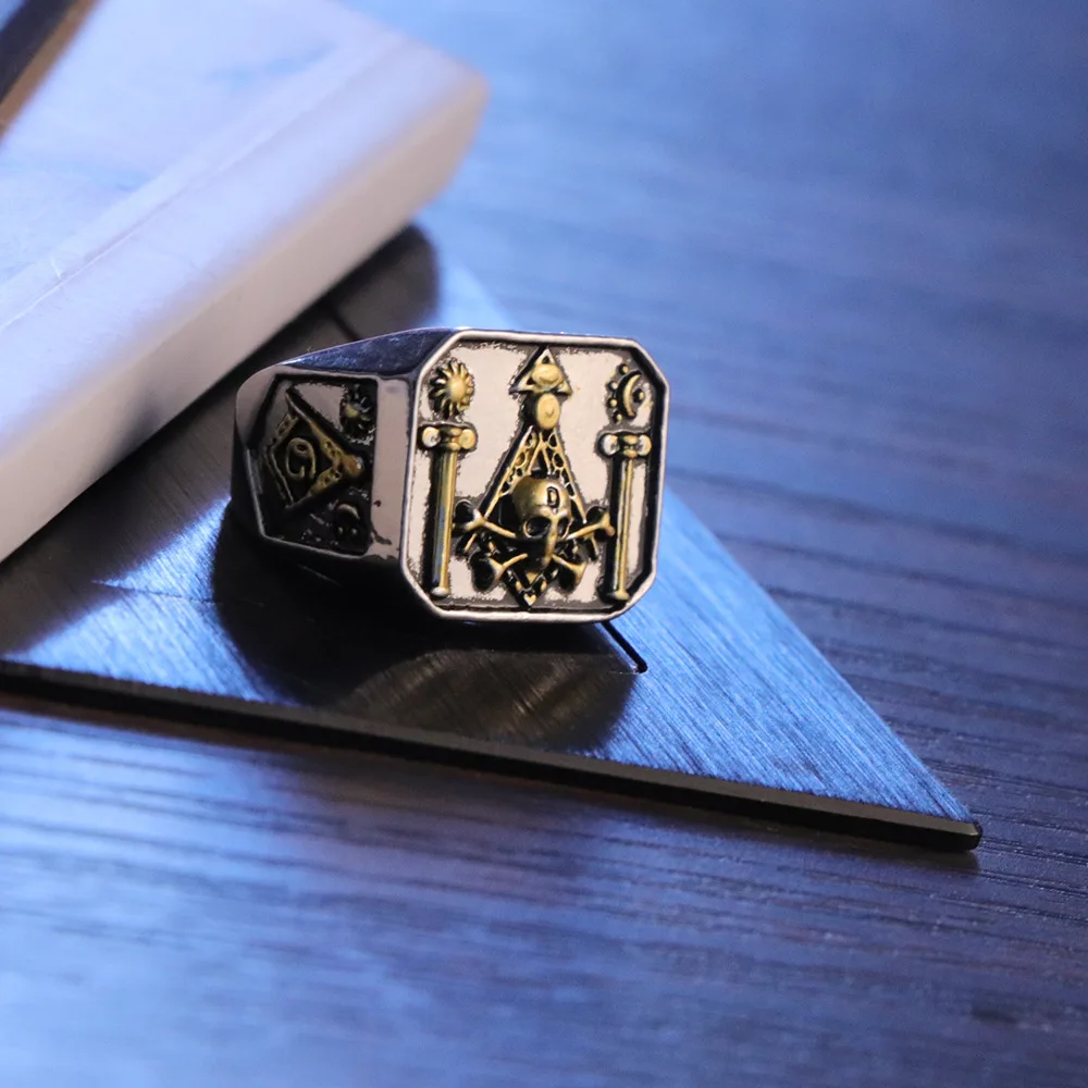 Vintage Freemasonry Rings for Men Stainless Steel Masonic Punk Jewelry All-seeing Eye Shaped Hiphop Mysticism Gift