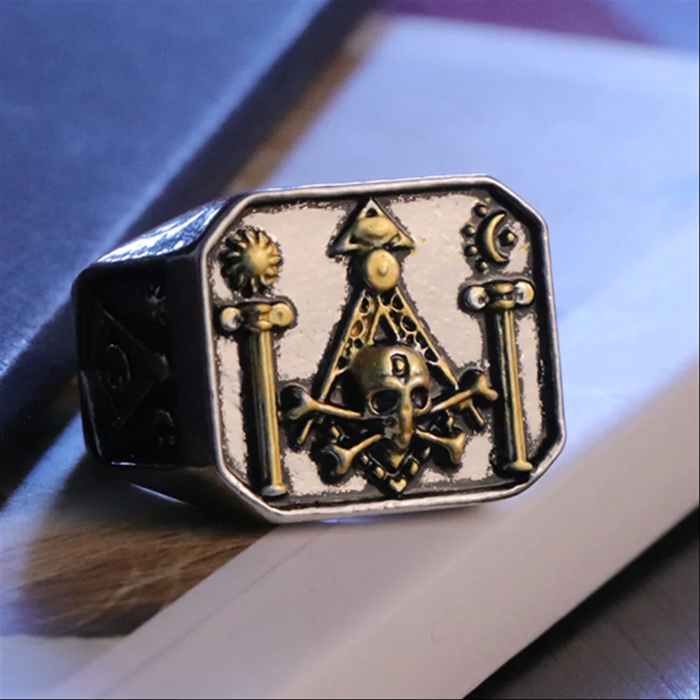 Vintage Freemasonry Rings for Men Stainless Steel Masonic Punk Jewelry All-seeing Eye Shaped Hiphop Mysticism Gift