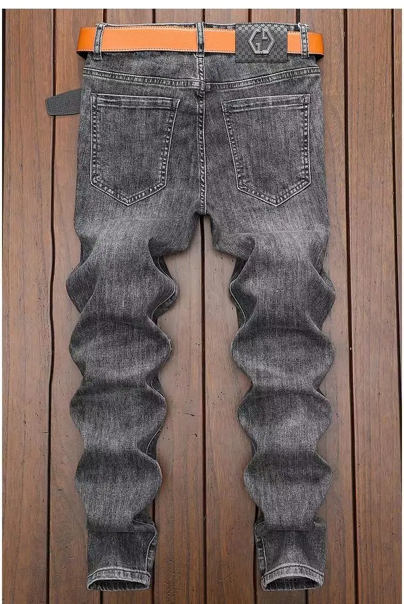 High End Jeans Men's Embroidered Elastic Embroidered Washed Slim Fit Small Leg Pants Casual Long Pants High End Jeans Men's Embroidered Elastic Embroidered Washed Slim Fit Small Leg Pants Casual Long Pants