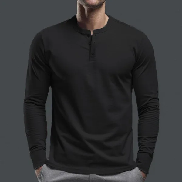 2024 Spring Autumn New Men's Pullovers Crew Neck Button Solid Color Fashion Slim Young Style Classic Long Sleeve T-shirt Tops
