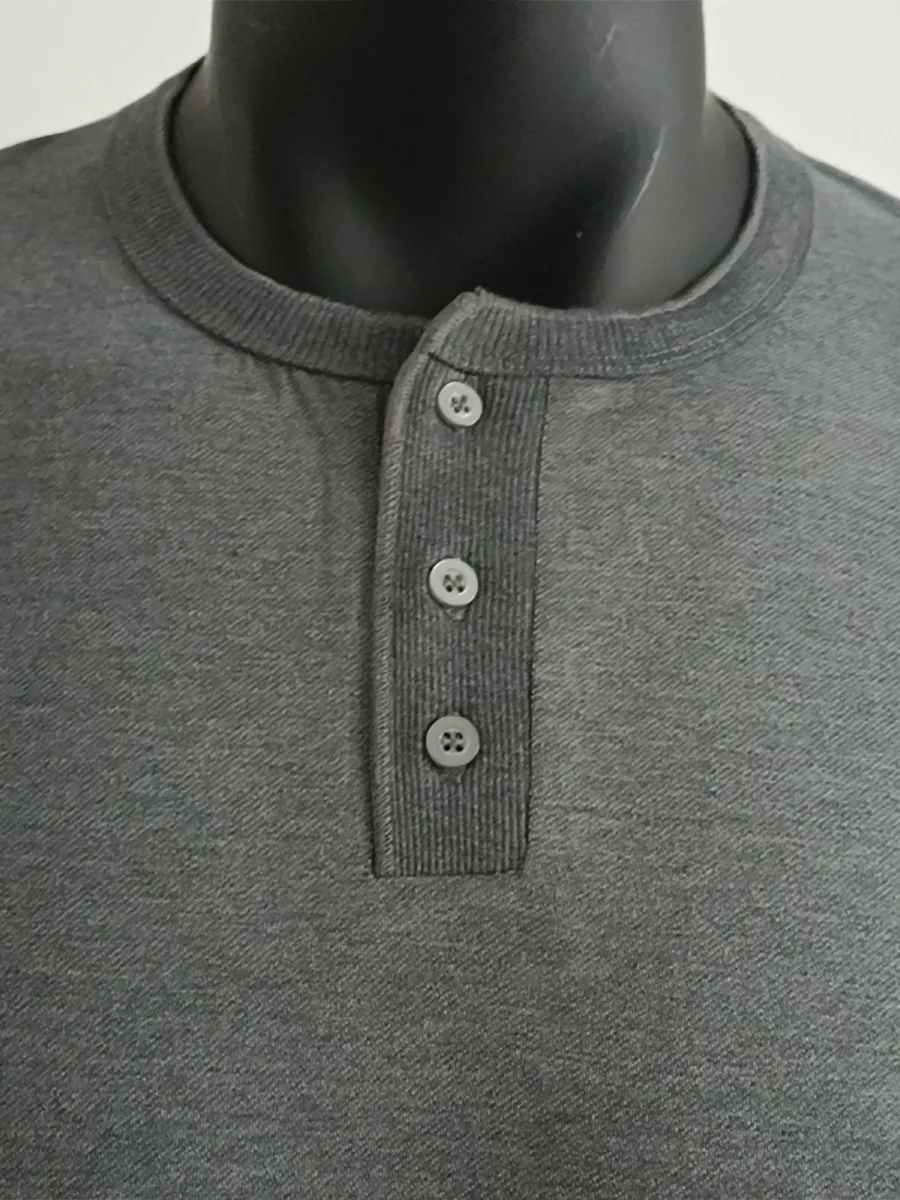 2024 Spring Autumn New Men's Pullovers Crew Neck Button Solid Color Fashion Slim Young Style Classic Long Sleeve T-shirt Tops