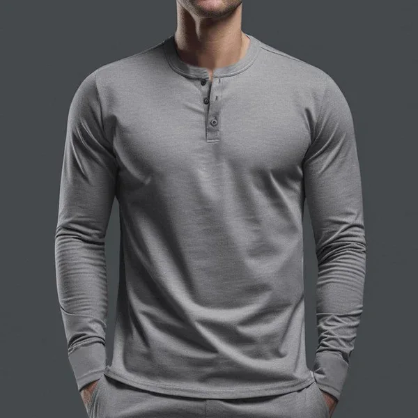 2024 Spring Autumn New Men's Pullovers Crew Neck Button Solid Color Fashion Slim Young Style Classic Long Sleeve T-shirt Tops