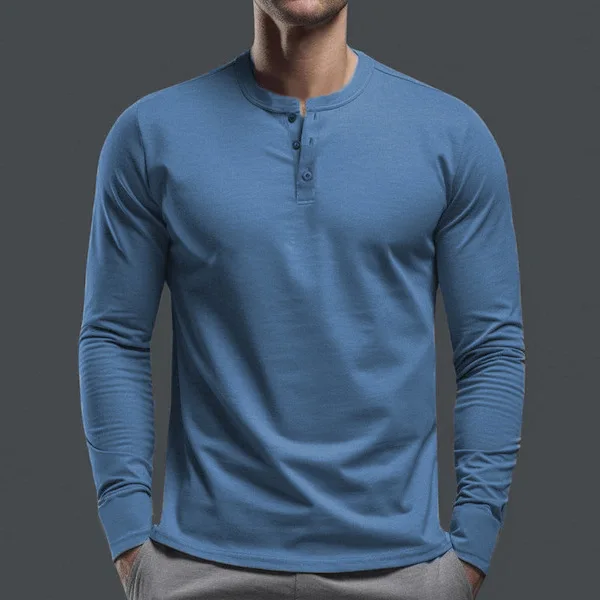 2024 Spring Autumn New Men's Pullovers Crew Neck Button Solid Color Fashion Slim Young Style Classic Long Sleeve T-shirt Tops