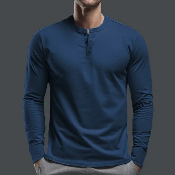 2024 Spring Autumn New Men's Pullovers Crew Neck Button Solid Color Fashion Slim Young Style Classic Long Sleeve T-shirt Tops