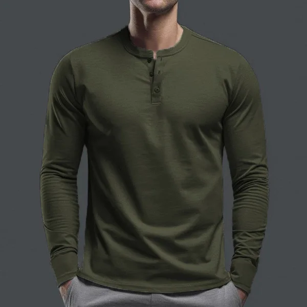 2024 Spring Autumn New Men's Pullovers Crew Neck Button Solid Color Fashion Slim Young Style Classic Long Sleeve T-shirt Tops