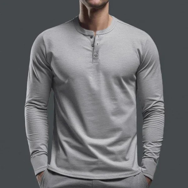 2024 Spring Autumn New Men's Pullovers Crew Neck Button Solid Color Fashion Slim Young Style Classic Long Sleeve T-shirt Tops