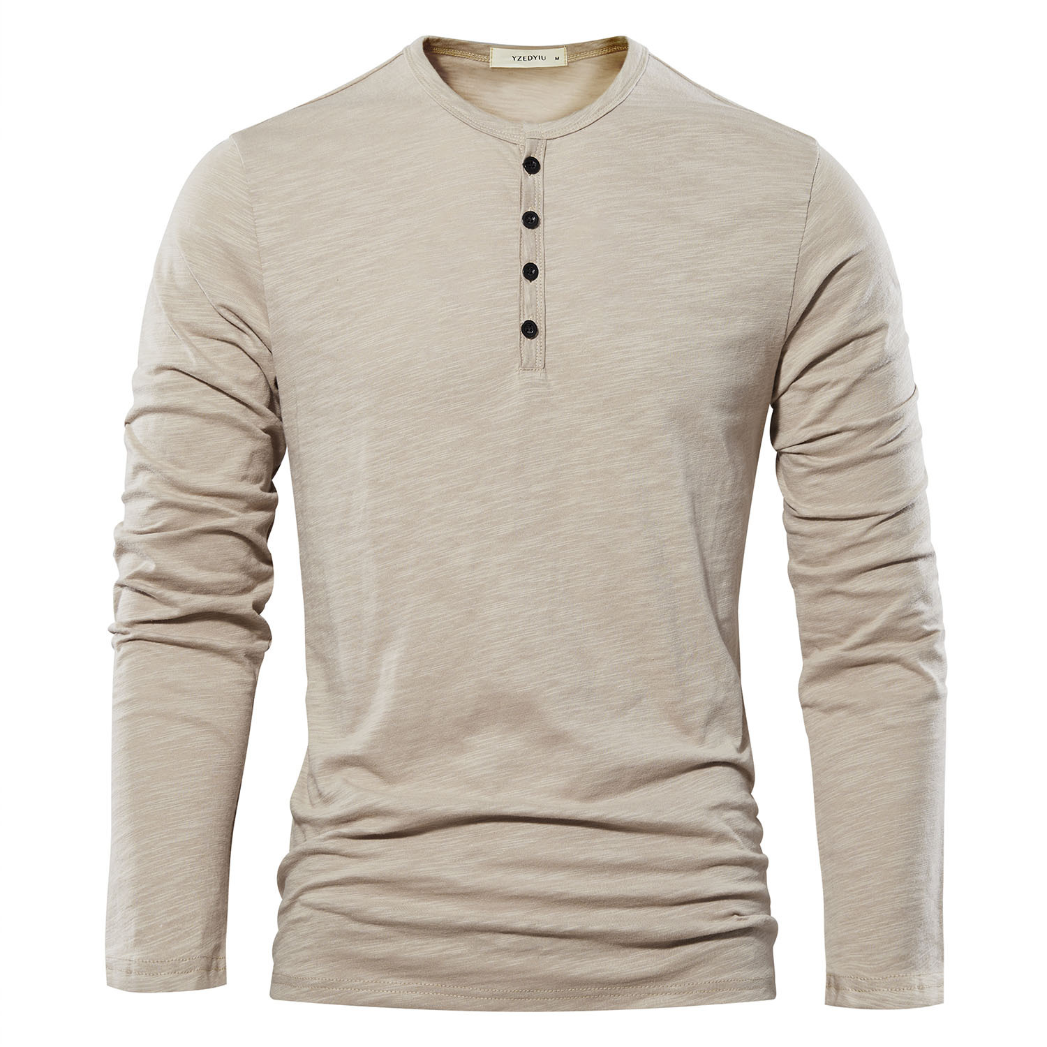 Henery Neck  Long Sleeve T shirt For Men Solid Spring Casual Mens T-shirts High Quality Male Tops Classic Clothes Men's T-shirts